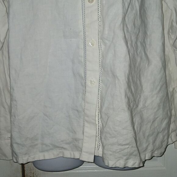 Sigrid Olsen off white 100% linen button down  casual business blouse Sz L EUC - Picture 2 of 6